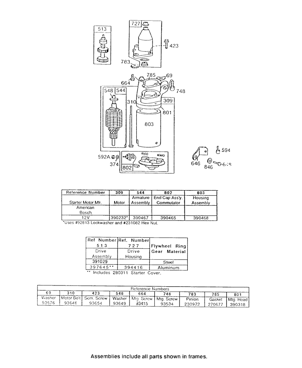 Electric Starter Diagram and Parts List for 130702-7002-XX  Briggs and Stratton Engine